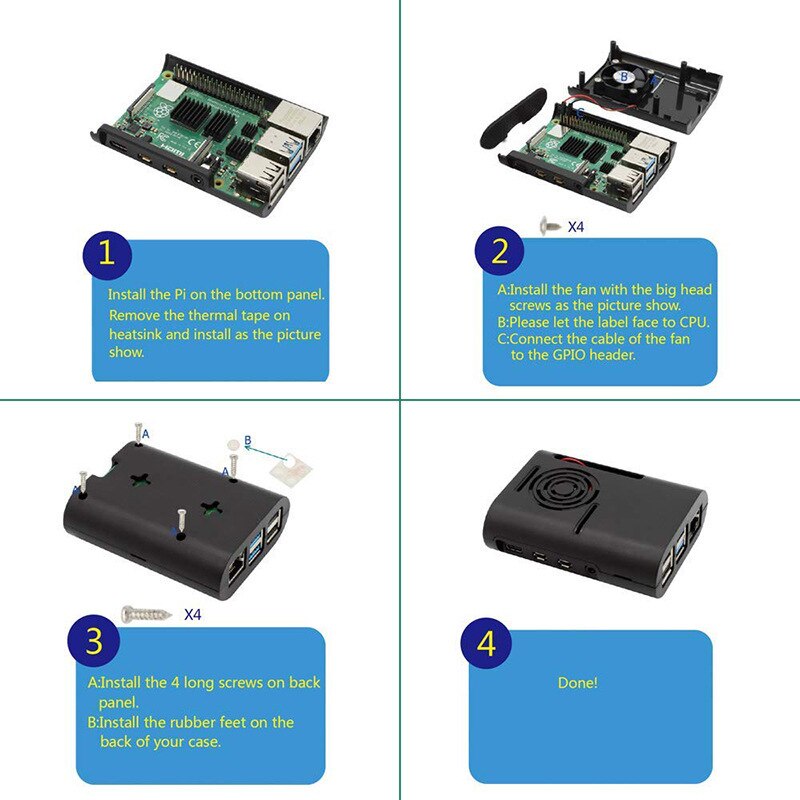 Raspberry Pi 4 Case Black Raspberry Pi Case Met Koelventilator, raspberry Pi 4 Heatsink Voor Raspberry Pi 4 Model B, Pi 4B