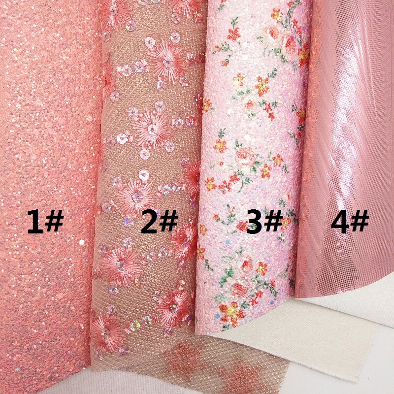 Cuir rose à grosses paillettes, tissu à paillettes imprimé fleurs, tissu Net pour nœud A4 21x29CM scintillant Ming KM143