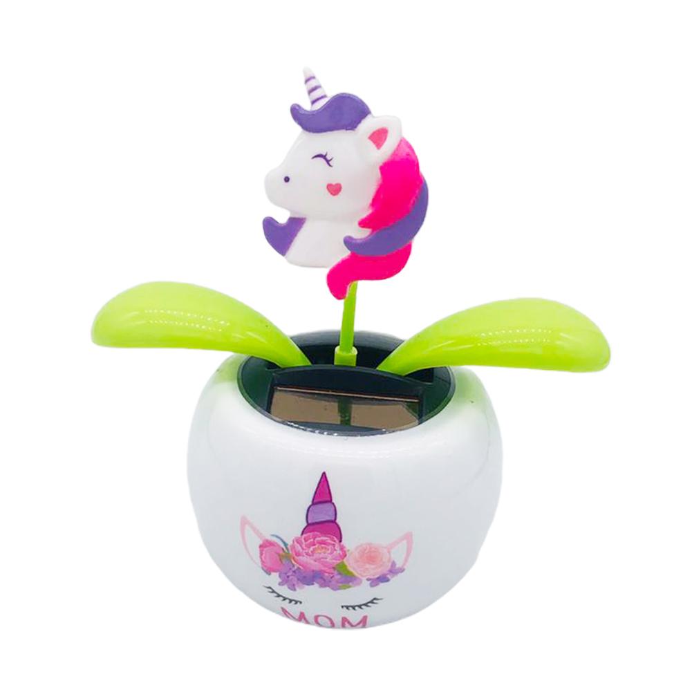 Carro de flores de baile con energía Solar para decoración Interior de coche, tablero de instrumentos con adornos oscilantes, accesorios creativos de 6 estilos: unicorn