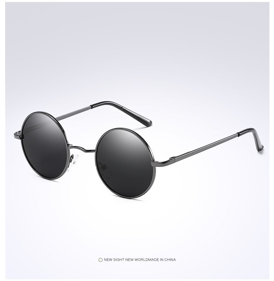 Show stil briller ægte polariserede solbriller vintage solbriller runde solbriller  uv400 sort linse: Grå ramme