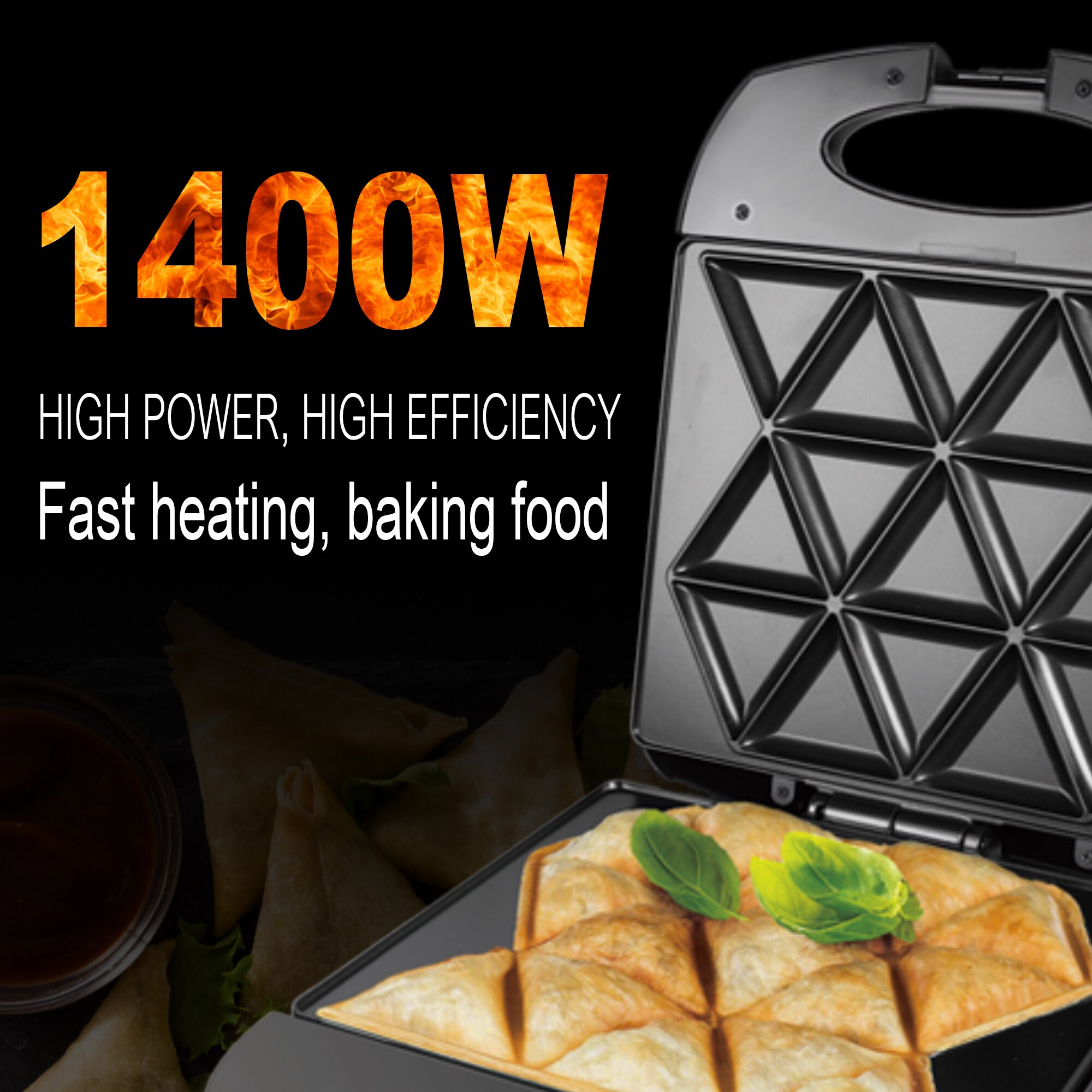 1400W Electric Large Sandwich Maker Samosa Machine Kitchen Breakfast Maker Non-stick Coating Plate For 220V Sonifer