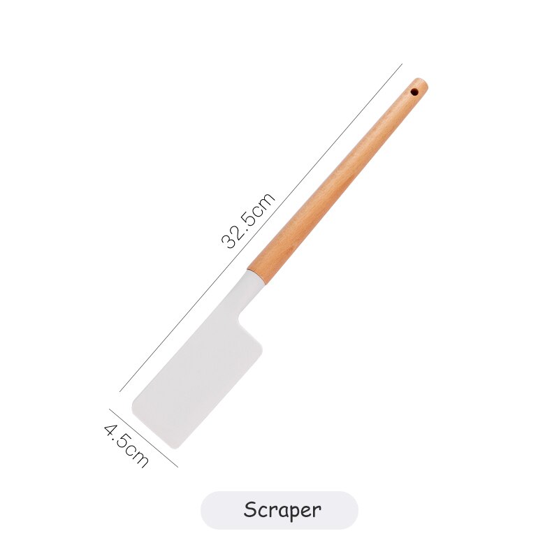 1PCS Silicone Utensils With Wooden White Cooking Kitchenware Tool Multifunction Handle Non-Stick Spatula Ladle Egg Beaters: Scraper