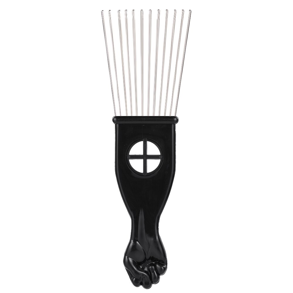 Peigne cheveux Afro en métal, peigne à dents larges, cueillette de cheveux, Insert de peigne, brosse à cheveux bouclés, outil de style de coiffure, peigne à manche en forme de poing noir