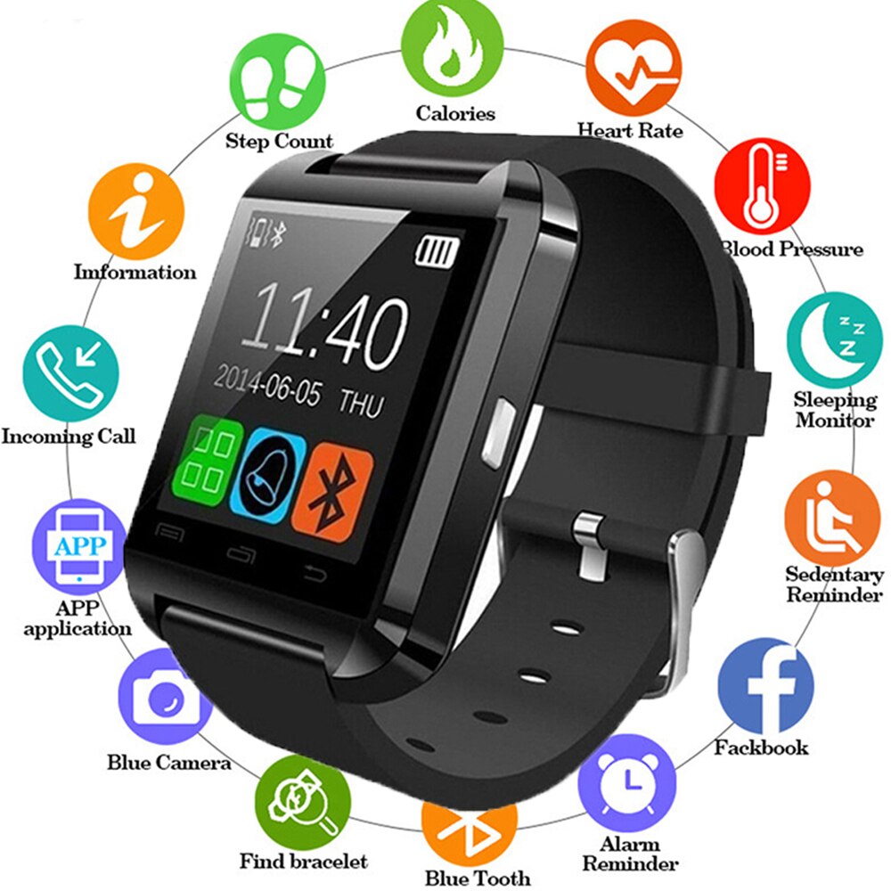 Sport bluetooth  u8 smartwatch met tweerichtings handsfree talkback stappenteller wekker fitnesstracker armband voor mannen vrouwen