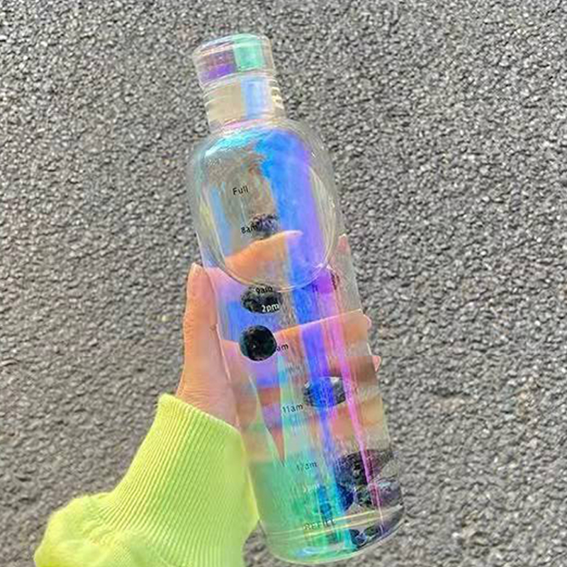 Bottiglia di vetro di grande capacità 550ml con coperchio marcatore di tempo per bevande d'acqua regalo di compleanno semplice tazza di succo di latte trasparente