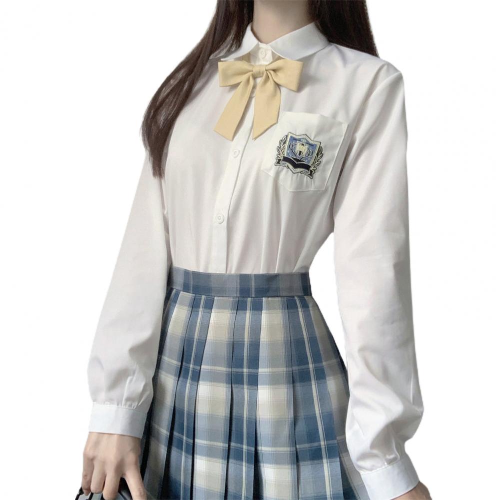 Camisa de manga larga para mujer, ropa con bordado duradero, de cintura alta, faldas plisadas a cuadros, para la escuela, Primavera