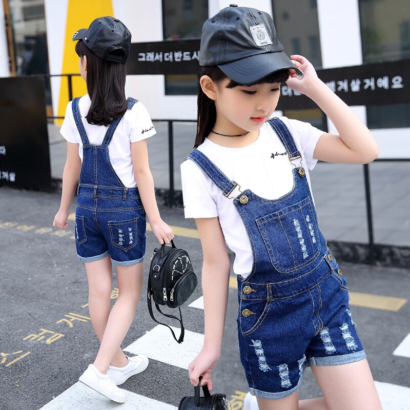 4 6 8 10 12 14 Years Girls Summer Denim Overalls Playsuit Jumpsuit For Girls School Jumpsuits Romper Outfits Clothes Shorts