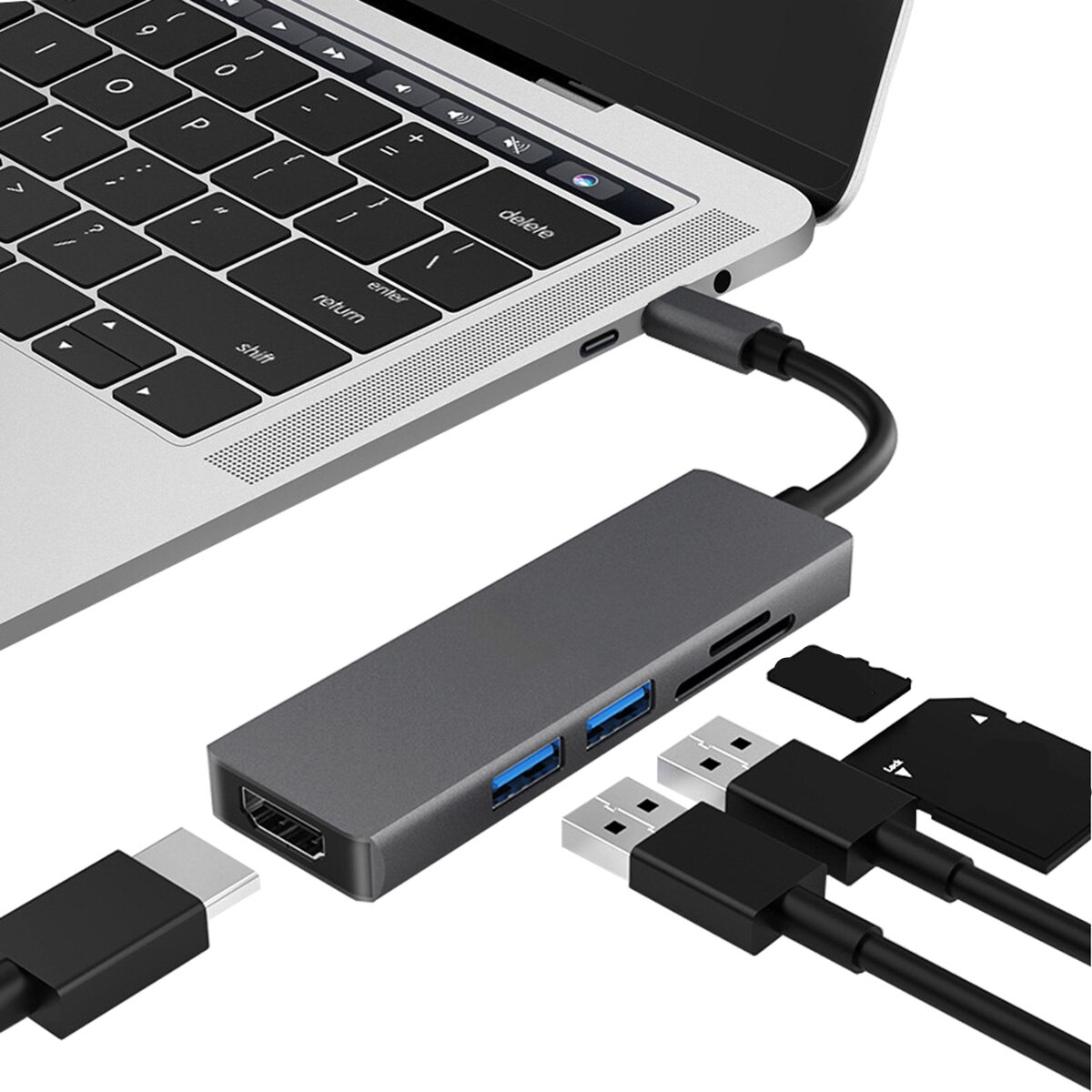 Usbc Naar Hdmi 2 Usb 3.0 5Gbs Sd Tf Card Slot 4K 1080P Video-uitgang Usb Type C hub Adapter