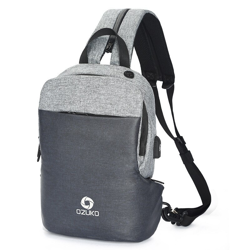 OZUKO Borst Pakken Toevallige mannen Waterdichte Crossbody Tassen Mannelijke USB Opladen Schoudertas Grote Capaciteit Oxford Messenger Bag: grey