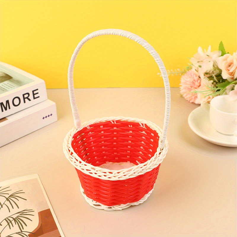 Plastic Rattan Woven Blue Easter Egg Basket Round Storage Basket Home Basket: Red