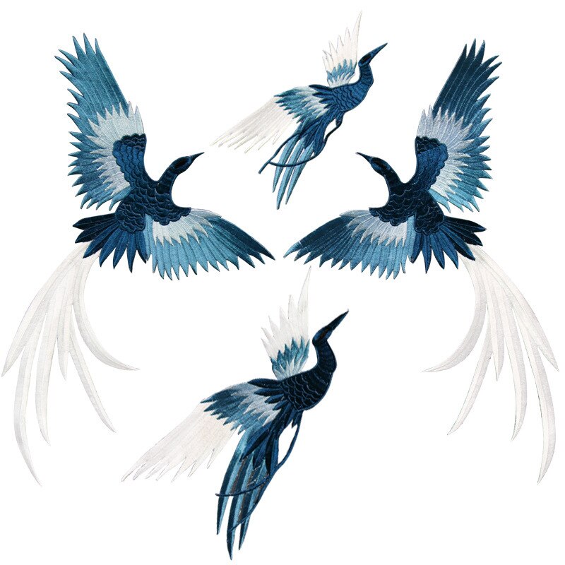 Pegatinas de tela para bordado de aves, pegatinas de parche azul de phoenix, decoración de ropa, accesorios cheongsam, planchado adhesivo artesanal