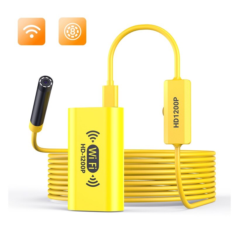 F130 Wifi Endoscoop Camera HD1200P 8Mm Soft & Stijve Kabel 8 Leds Draadloze Endoscopio Inspectie Borescope Voor Android Iphone pc