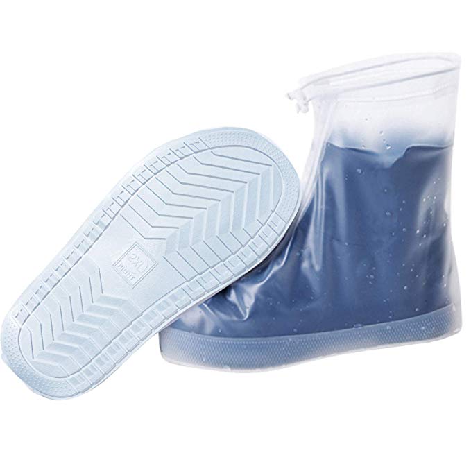 1 Pair Reusable Waterproof Rainproof Men Women Shoes Covers Rain Boots Non-slip Washable PVC Rain Boot Overshoes White
