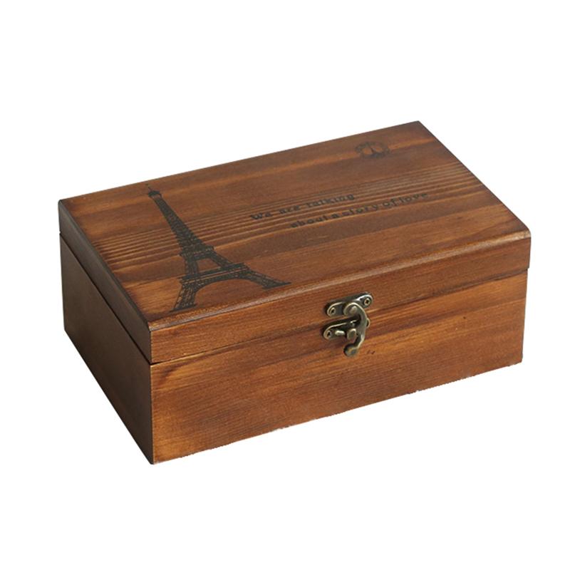 1Pc Household Storage Container Sundries Box Wooden Needlework Box Home DIY Sewing Tool Storage Box (Coffee)