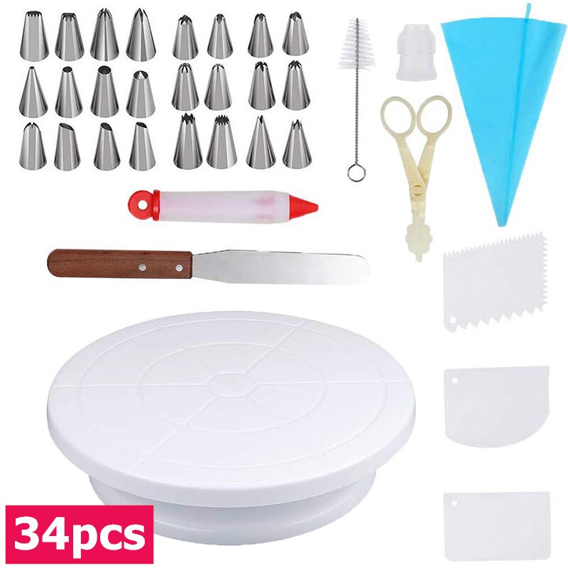 108pcs/set Cake Decorating Tools Cupcake Decorating Kit Baking Supplies Rotating Turntable Stand Piping Bags Pastry Baking Tool: 34pcs