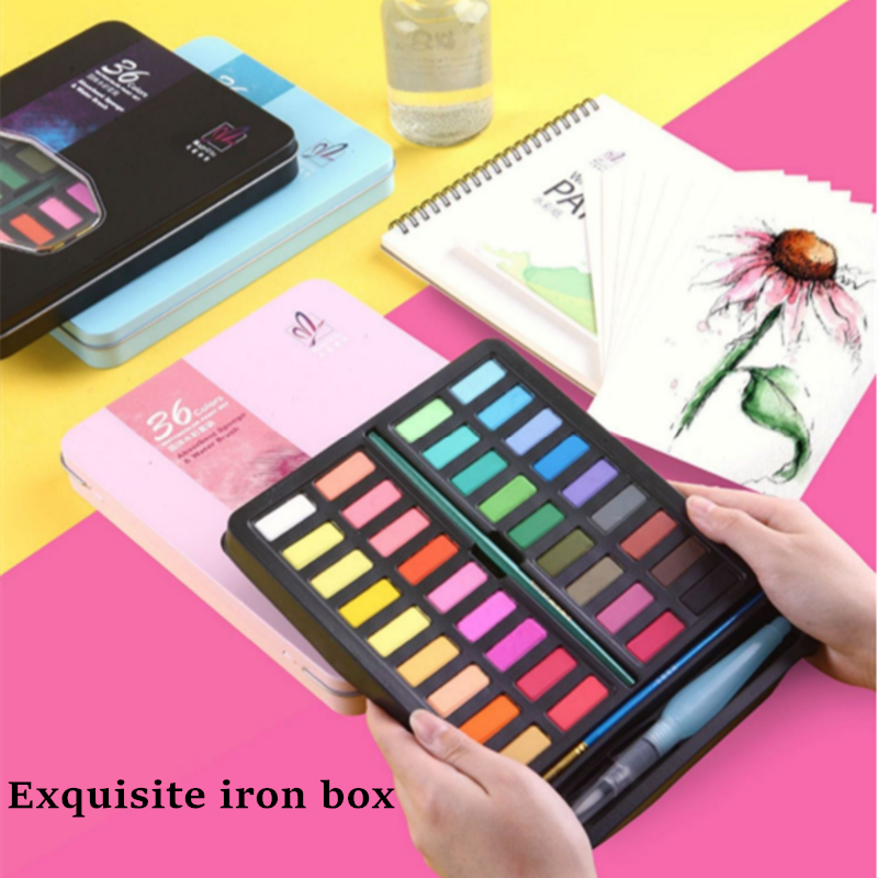 Solid Watercolor Paint 36 colors paint set 8 items... – Grandado