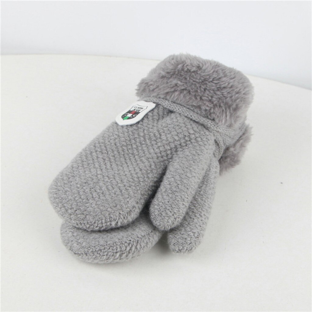 Navidad ofertas Winter Baby Fäustlinge Handschuhe Für Mädchen Solide Kinder Warm Halten Verdickung Und Furring Gestrickte Handschuh детские: Grau