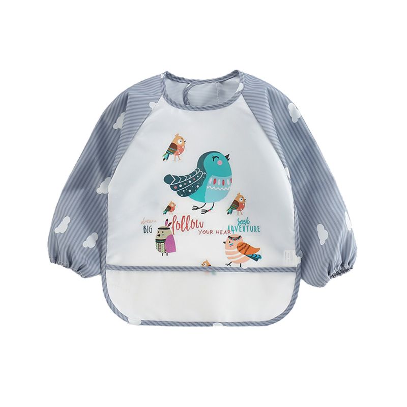 Del bambino Scherza il bambino A Manica Lunga Impermeabile arte grembiule Alimentazione Bavaglino Grembiule Tasca DXAD: grigio