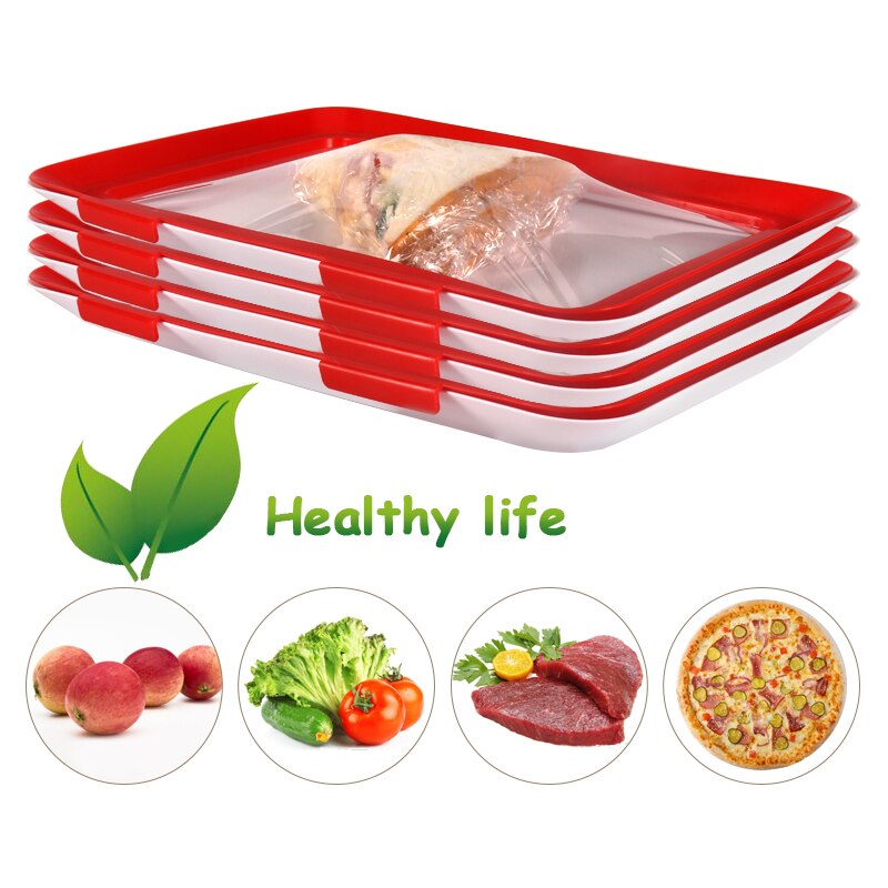 Mad opbevaring konserveringsbakke plast mad arrangør container sæt fersk mad smart bakke køleskab køkken dækplader