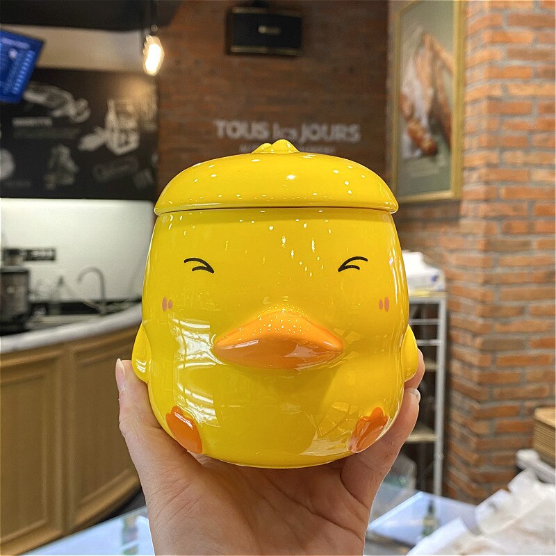 Cute cartoon duck Ceramics Mug 400ml With Lid Coffee mugs Milk Tea Mugs Breakfast Cup Drinkware Novelty: C