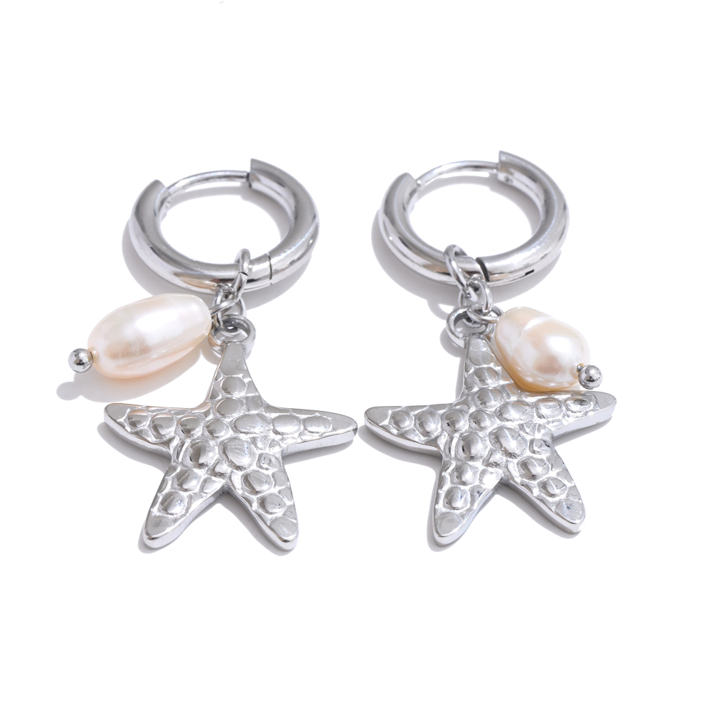 Yhpup Oceaan Stijl Natuurlijke Parel Schelp Zeester Zomer Hoepel Oorbellen voor Vrouwen Roestvrij Staal Dagelijkse Sieraden: Licht Geel Kleur