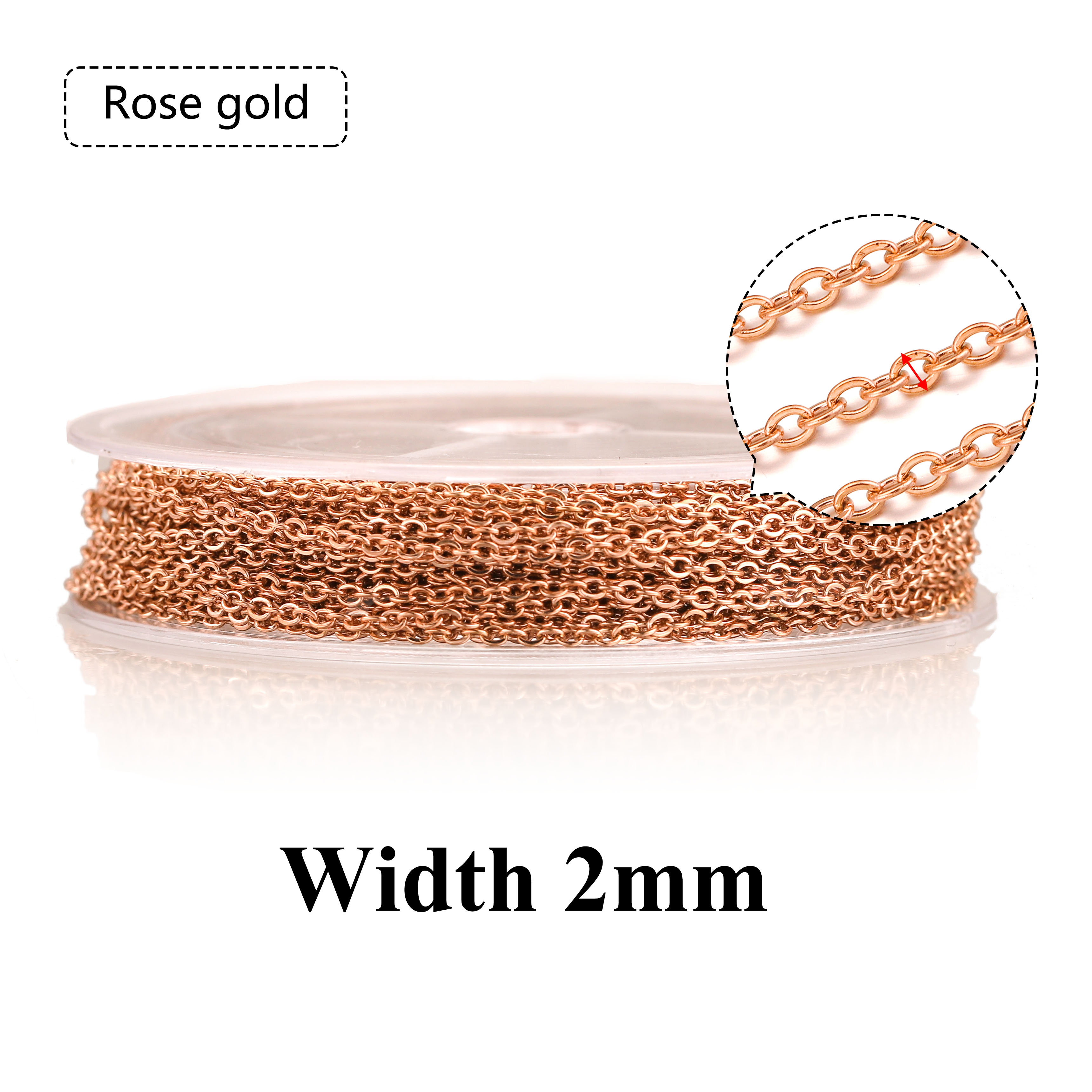 10 m/rol roestvrij staal plat kabel ketting bulk voor zilver rose gouden ketting 1 mm 1,5 mm 2 mm 2,5 mm ketting diy sieraden materialen: marine