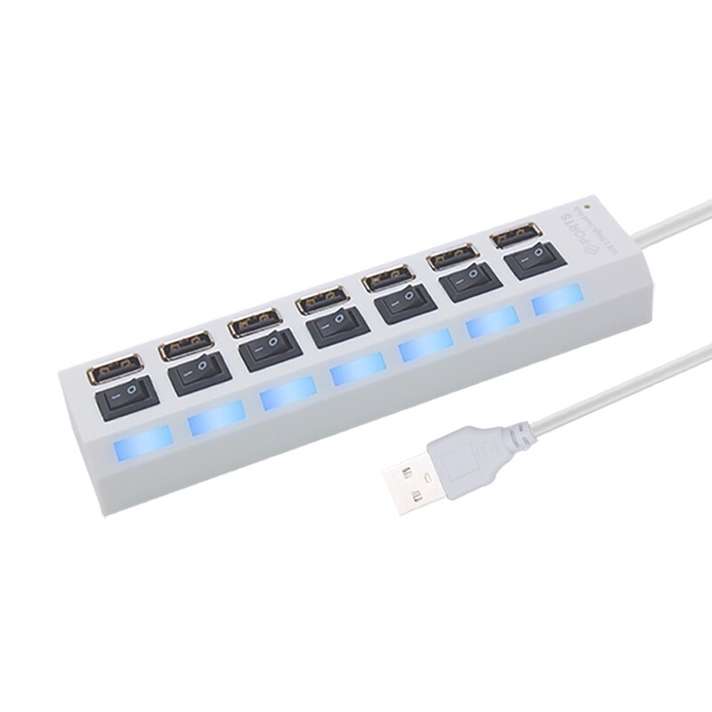 Usb Hub Usb Hub 2.0 Multi Usb Splitter Hub Usb Adapter Usb Hub 7 Port Meerdere Expander 2.0 Usb Hub usb-poort Met Schakelaar Voor Pc: GRIJS