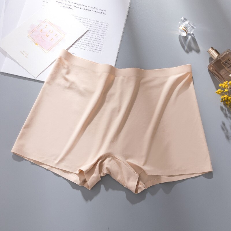 Intimo da donna senza cuciture di sicurezza in seta di ghiaccio intimo da donna pantaloni di sicurezza con cavallo in cotone antiriflesso senza arricciatura Leggings da Boxer sottili estivi: apricot / L