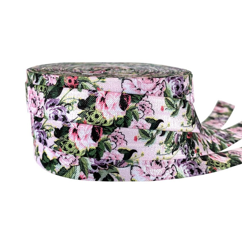 5 yards 16mm søte blomster bladfold over elastiske bånd baby pannebånd jenter hårbånd hår tilbehør håndverksutstyr: P1092
