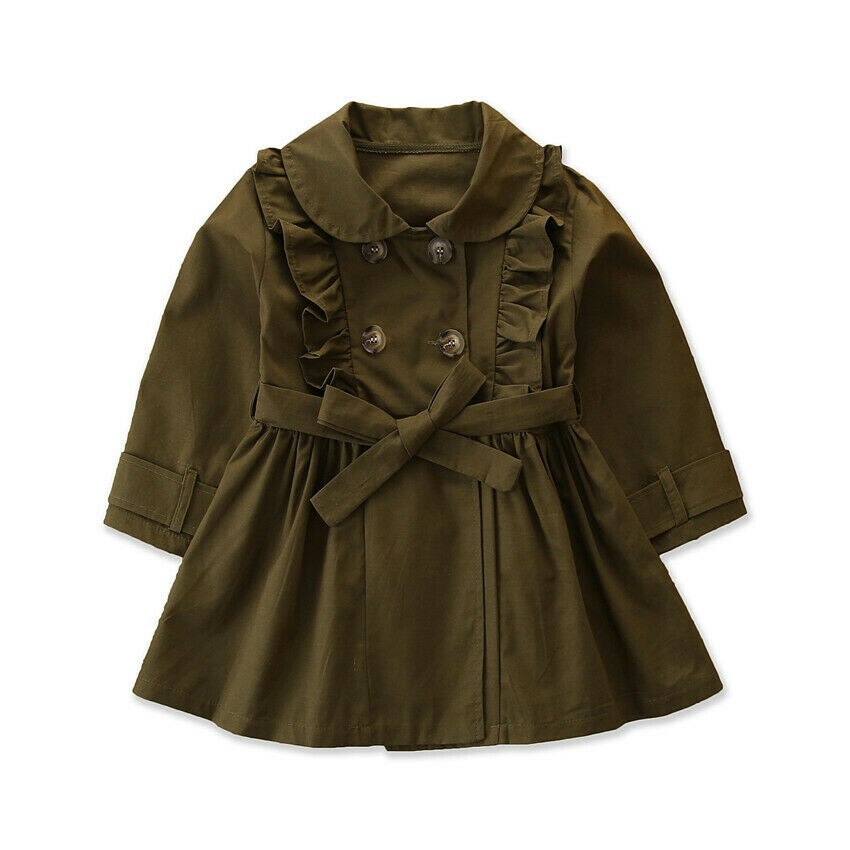Småbarn tjej bandage fritidsjacka vindjacka klänning kappa longoutwear set höst vinter 2-7 år: Armégrön / 3t