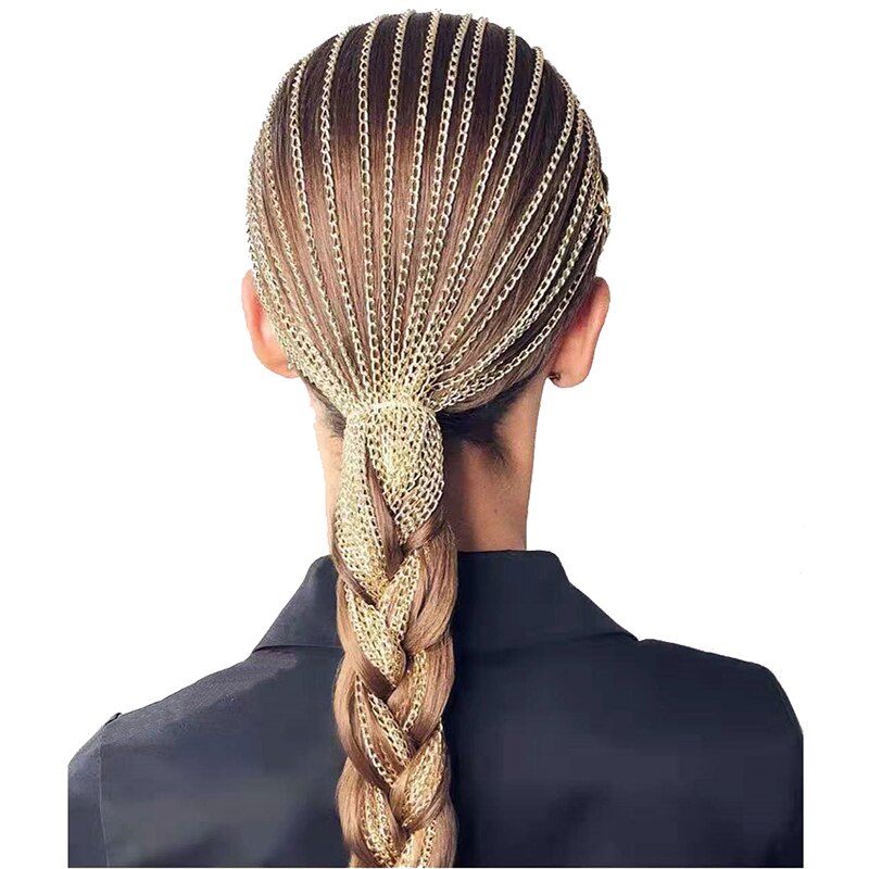 Bandeau Long avec pampilles à chaîne pour femmes, épingles à cheveux, bijoux pour mariée, accessoires de cheveux: GKY3760 gold