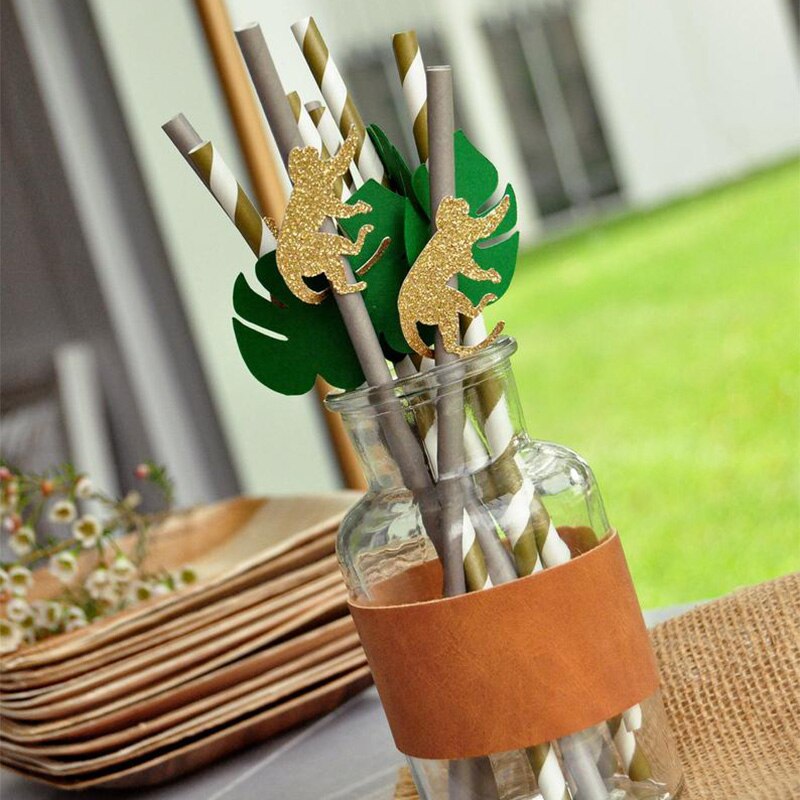 Décoration pour fête prénatale Safari Jungle, décoration pour fête prénatale sauvage, centre de table, pour fête prénatale, sac bonbons: 5 pieces  straw