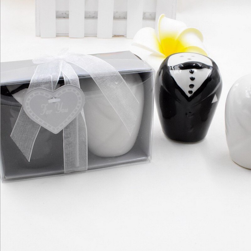 Wedding Bride and Groom Ceramic Salt and Pepper Shakers Bridal Shower Favors