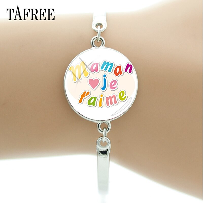 TAFREE black heart Je T'aime Maman charm bangles love Papa Glass Cabochon bracelets jewelrys for father and mather NT111: NT119