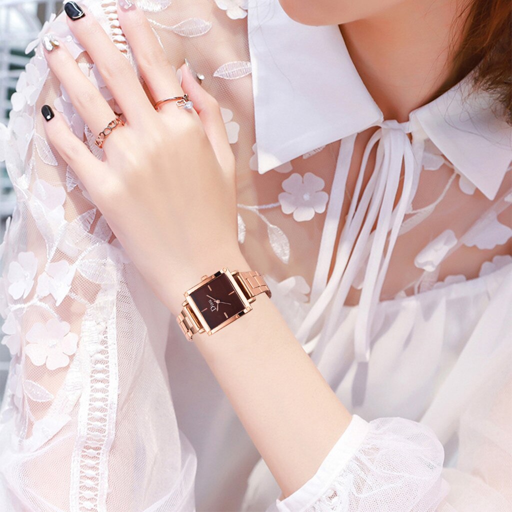 DISU Watch for Women Alloy Steel Strip Women Bracelet Watch Exquisite Square Dial Clock Quartz WristWatch Reloj
