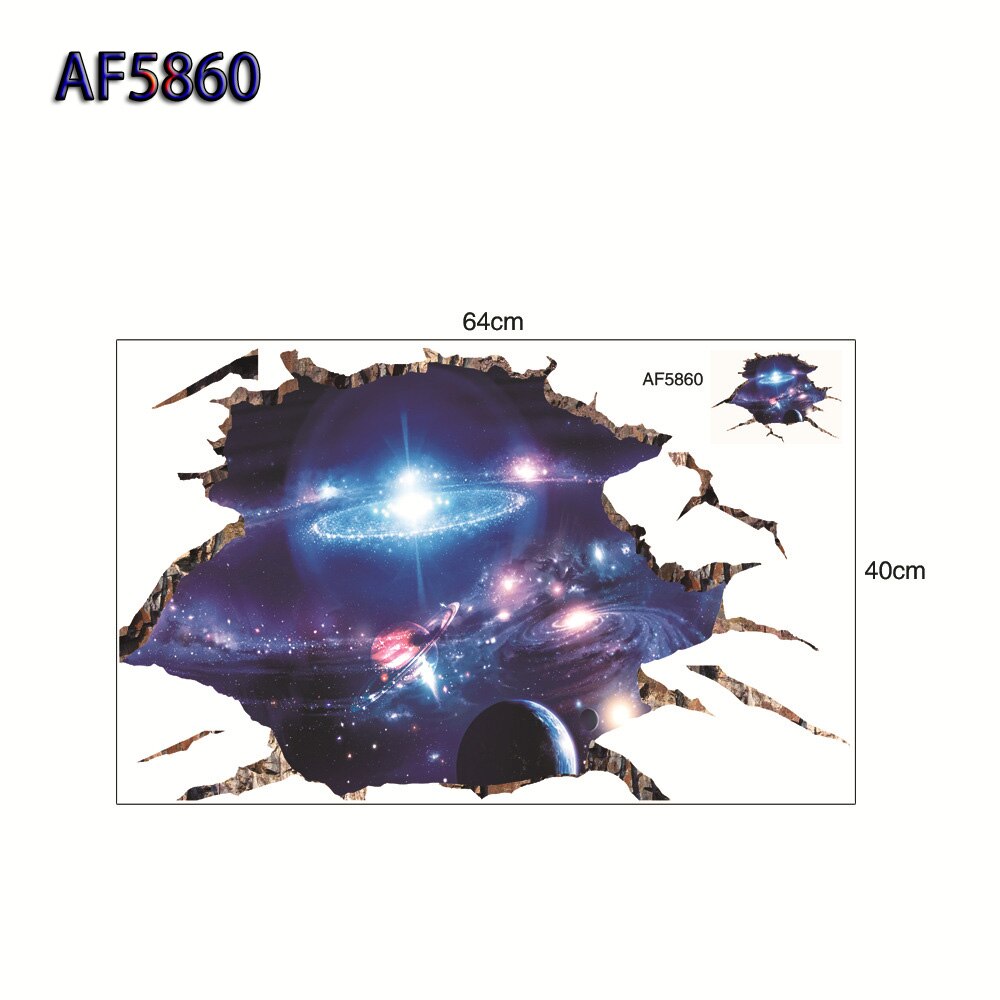 3D Cosmic Space Planet Broken Wall Stickers Removerable for Kids Rooms Boy Bedroom Nursery Home Decoration Decals Murals: AF5860