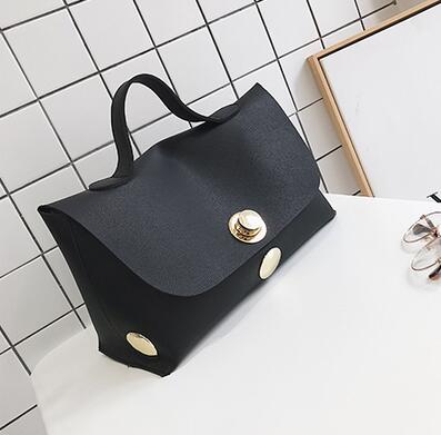 Western style Women Handbags PU leather Women Tote bags Locks Big Bags Commute Simple Boston bag: Black