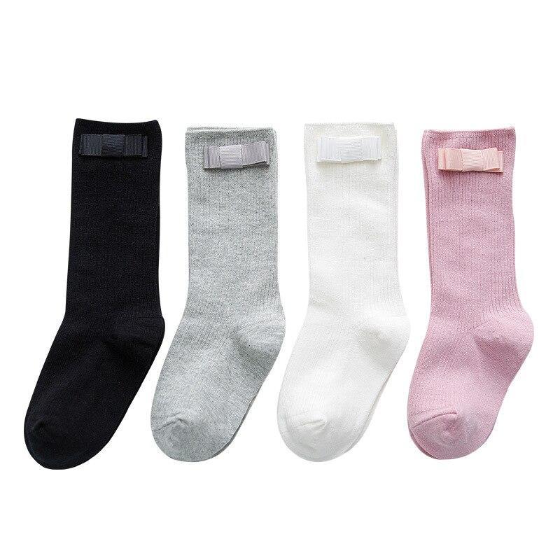 Calzini per bambini in cotone caldo morbido fiocco per bambini calzino alto per bambini ragazza ragazzo calzini solidi neonati scaldamuscoli per bambini calzino lungo con volant