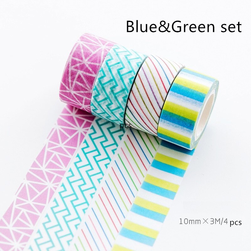 4 st super mini färg papper washi tejp 10mm spetspläd mosaik mönster maskeringstejper klistermärken hem diy konst dagbok dekoration  a6012: Blågrön uppsättning