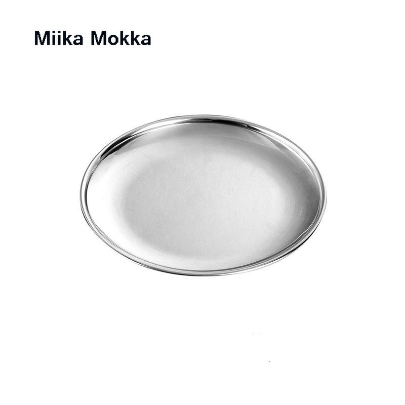 European Dinner Plates Gold Silver Dining Plate Fruit Plates Round Serving Dishes Plate Cake Tray Steak Tray Tableware: silver(bright light) / 14cm