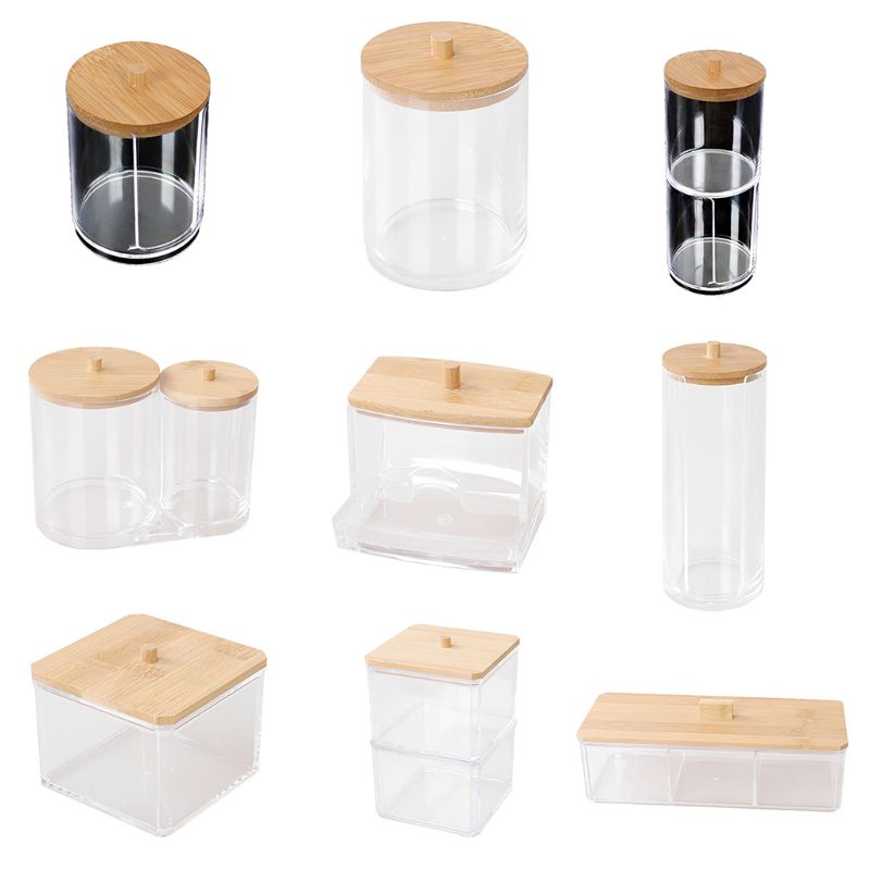 Up Wattenschijfjes Wattenstaafje Opslag Bin Cosmetica Organizer Box Met Bamboe Deksel
