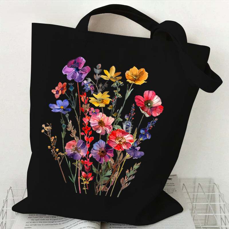 Bolso de mano de lona con estampado de flores silvestres bohemias, bolso de compras reutilizable para mujer, bolsos y bolsos, bolso de tela para compras: Gris