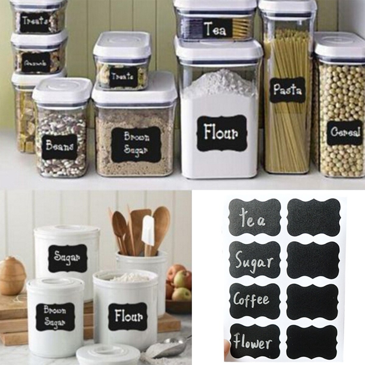 48pcs/Set Classification Label Multi-Purpose Reusable Written And Removed Black Sticker For Home Office Bakeries Coffee Shop