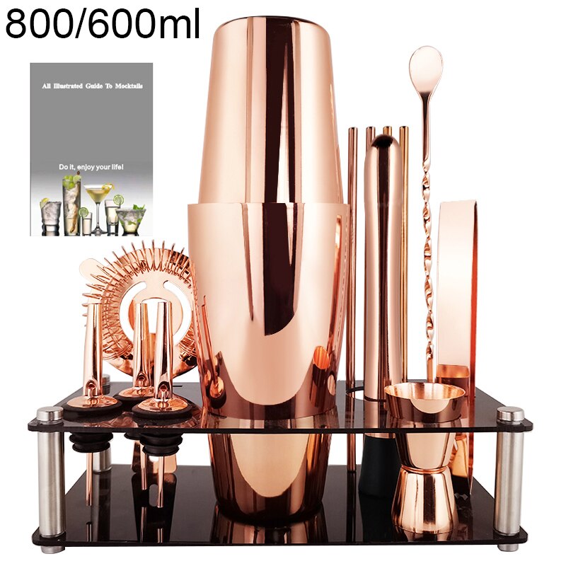 Black Rose Rvs Cocktail Shaker Boston Shakers Mixer Wijn 550Ml 800/600Ml Barman Kit Bar Gereedschap: RG 800 600ml Rack