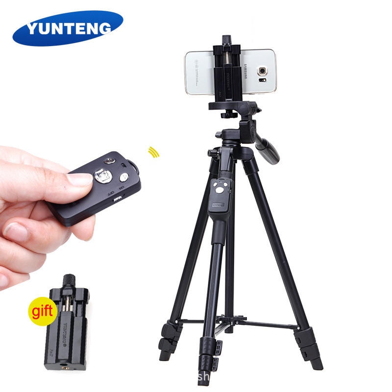 YUNTENG – trépied VCT 5208 en aluminium, avec télécommande Bluetooth + Clip pour appareil photo et smartphone