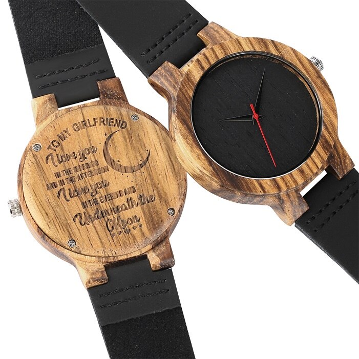 Reloj de madera con correa de cuero, grabado con palabras DIY para mi padre/hijo/novio/marido/mamá, el mejor ,: 8