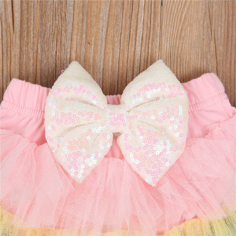 Infant Baby Girls Tutu Skirt with Headband Baby Princess Colorful Sequin Bowknot Mesh Layer Skirts Flower Headwear Outfit Sets