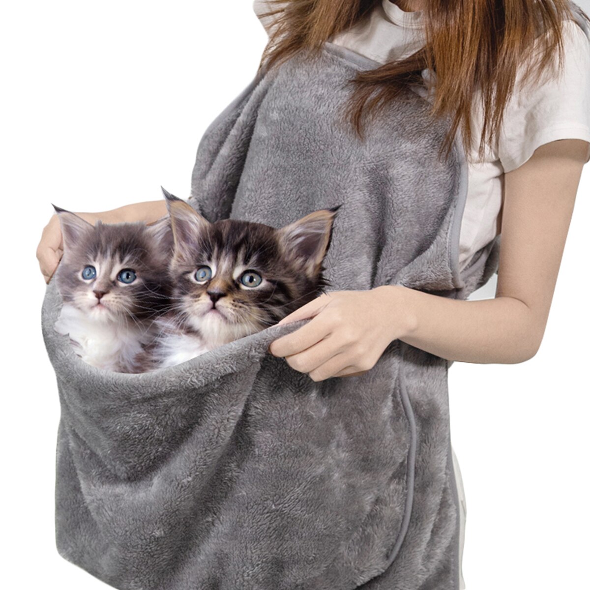 Hvalp kat hund bærer rygsæk koral fløjl kanin kattehår forklæde anti-stick hår kram hundetøj holder til katte lommepose senge: Mørkegrå