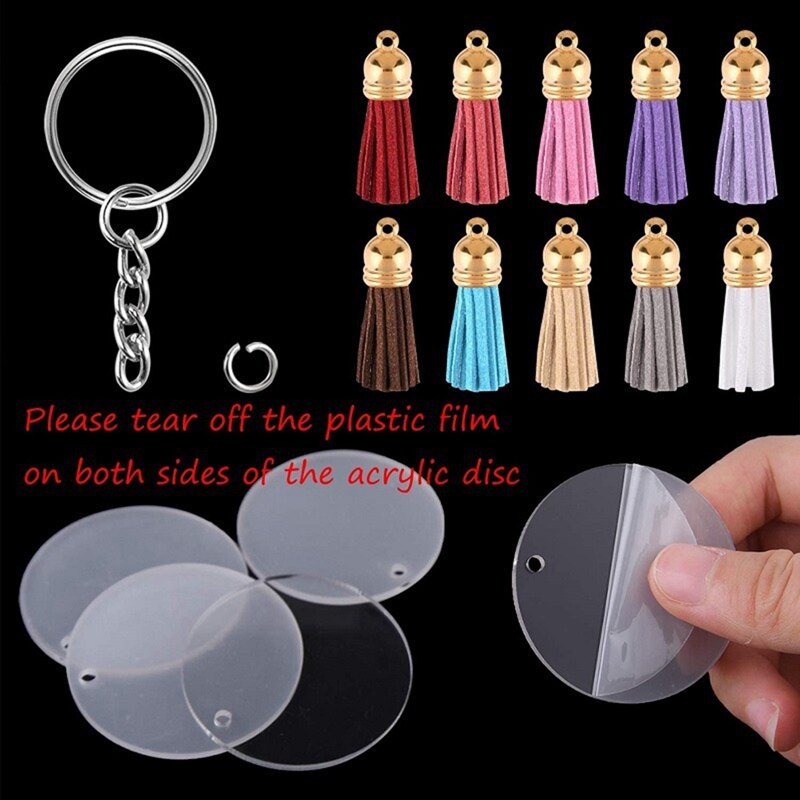 Acrylic Circle Keychain Blanks Clear Kit 120Pcs for Cricut Vinyl Project, Including Acrylic Disc Blanks, Tassels