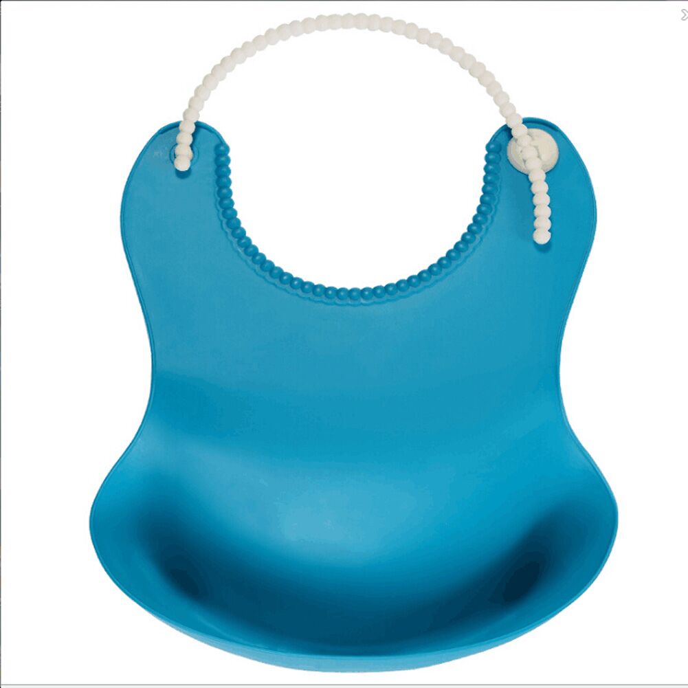 Babero suave impermeable de silicona para bebé, recogedor de migas enrolladas lavable, para alimentación, TPE, compacto, seguridad atractiva: Azul